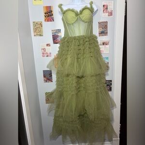Cider Sparkling Olive Green Tiered Tulle Dress